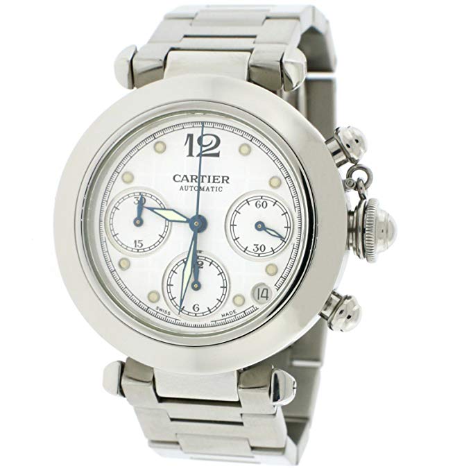 Cartier Pasha C Chronograph Automatic Stainless Steel Factory White Grid Dial 36mm Watch W31039M7 w/Box (Certified Pre-owned)